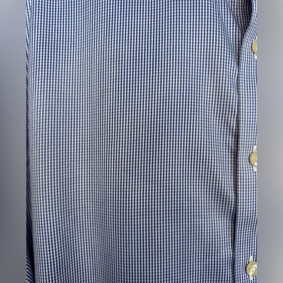 Charles Tyrwhitt Non Iron Classic Fit 17.5/34in Blue Houndstooth Dress Shirt - Picture 2 of 5